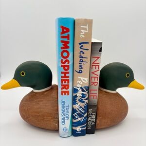 Vintage Painted Mallard Duck Head Book Ends Cabin Decor L.L Bean Look Camp 90’s